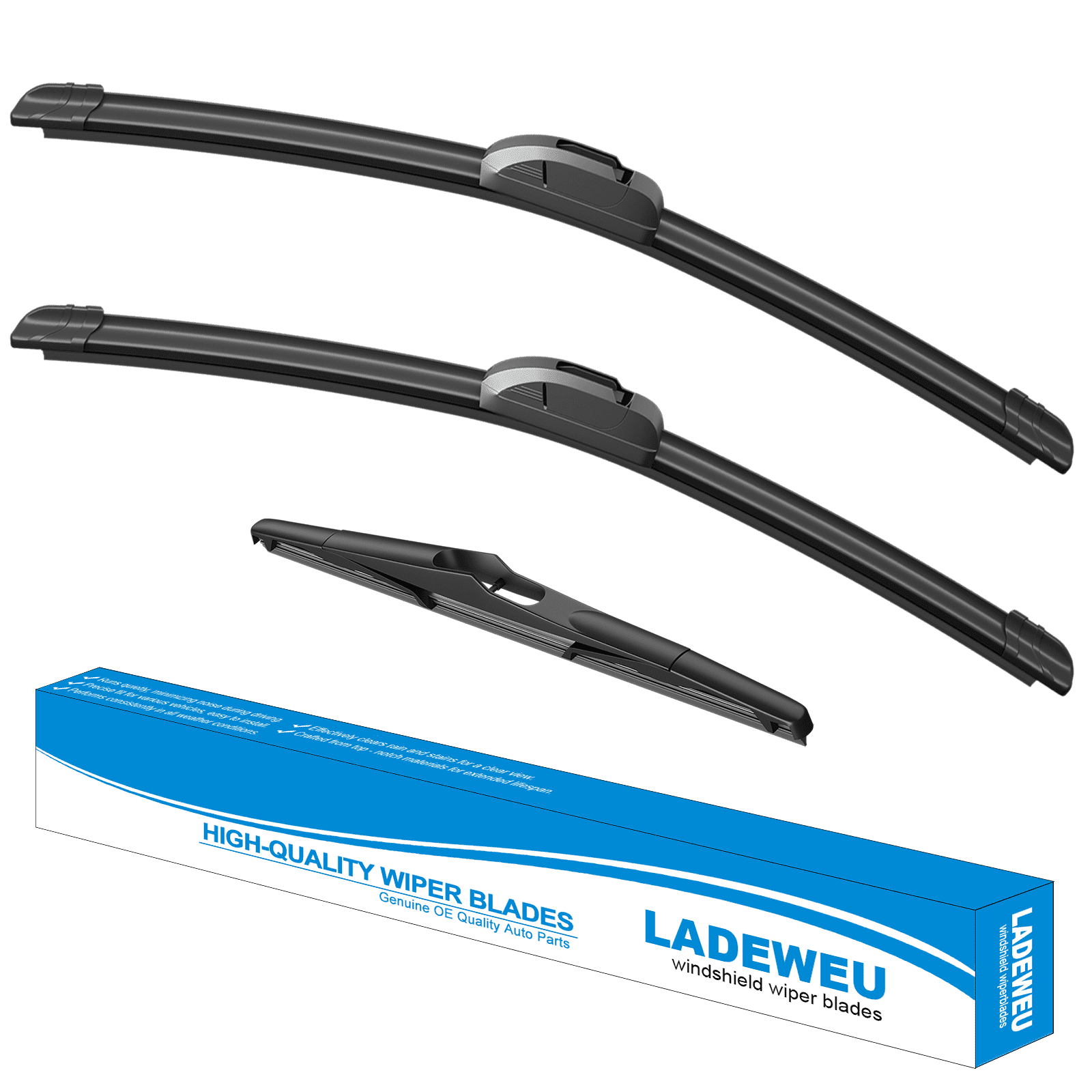 LADEWEU® 3 Wipers 15"+15"+13" for Jeep Wrangler JK 2008-2018 Wrangler 2007-2017 All Weather Original Equipment Replacement Front with Rear Windshield Wiper Blades Set (Pack of 3)