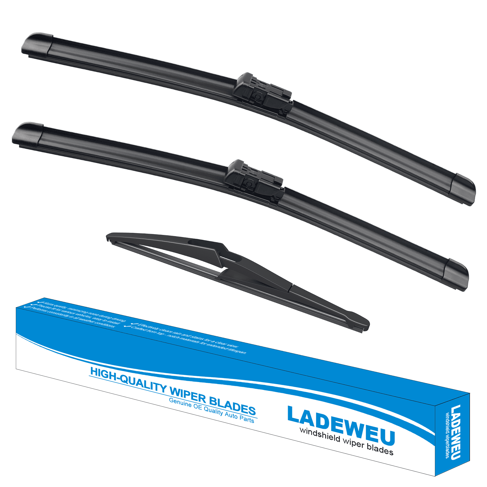 LADEWEU® 3 Wipers 22"+20"+10" for Jeep Renegade 2015-2023 All Weather Original Equipment Automotive Replacement Front Rear Windshield Wiper Blade (Pack of 3)