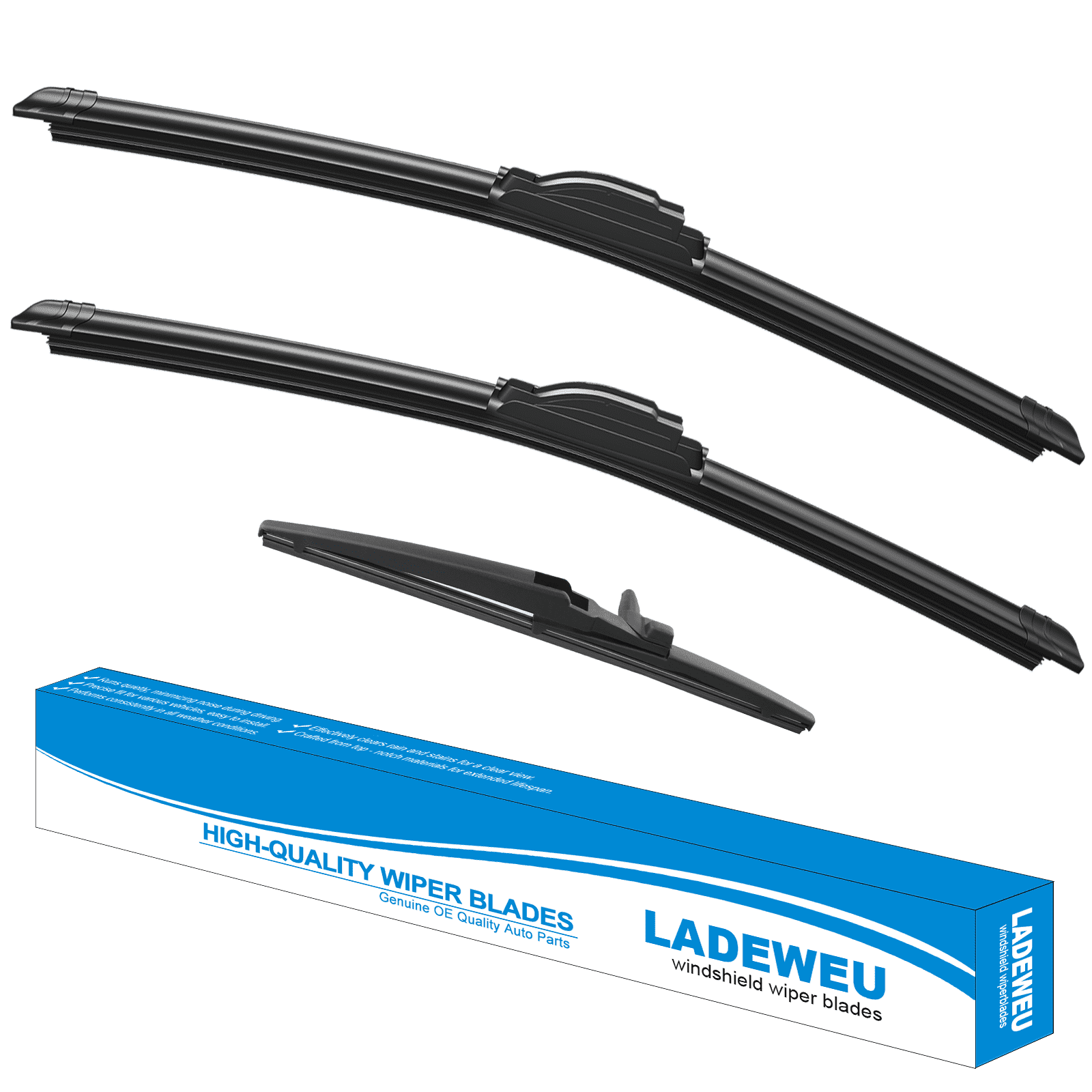LADEWEU® 3 Wipers 24"+20"+12" for Toyota 4Runner 2010-2023 All Weather Original Equipment Automotive Replacement Front Rear Windshield Wiper Blade (Pack of 3)