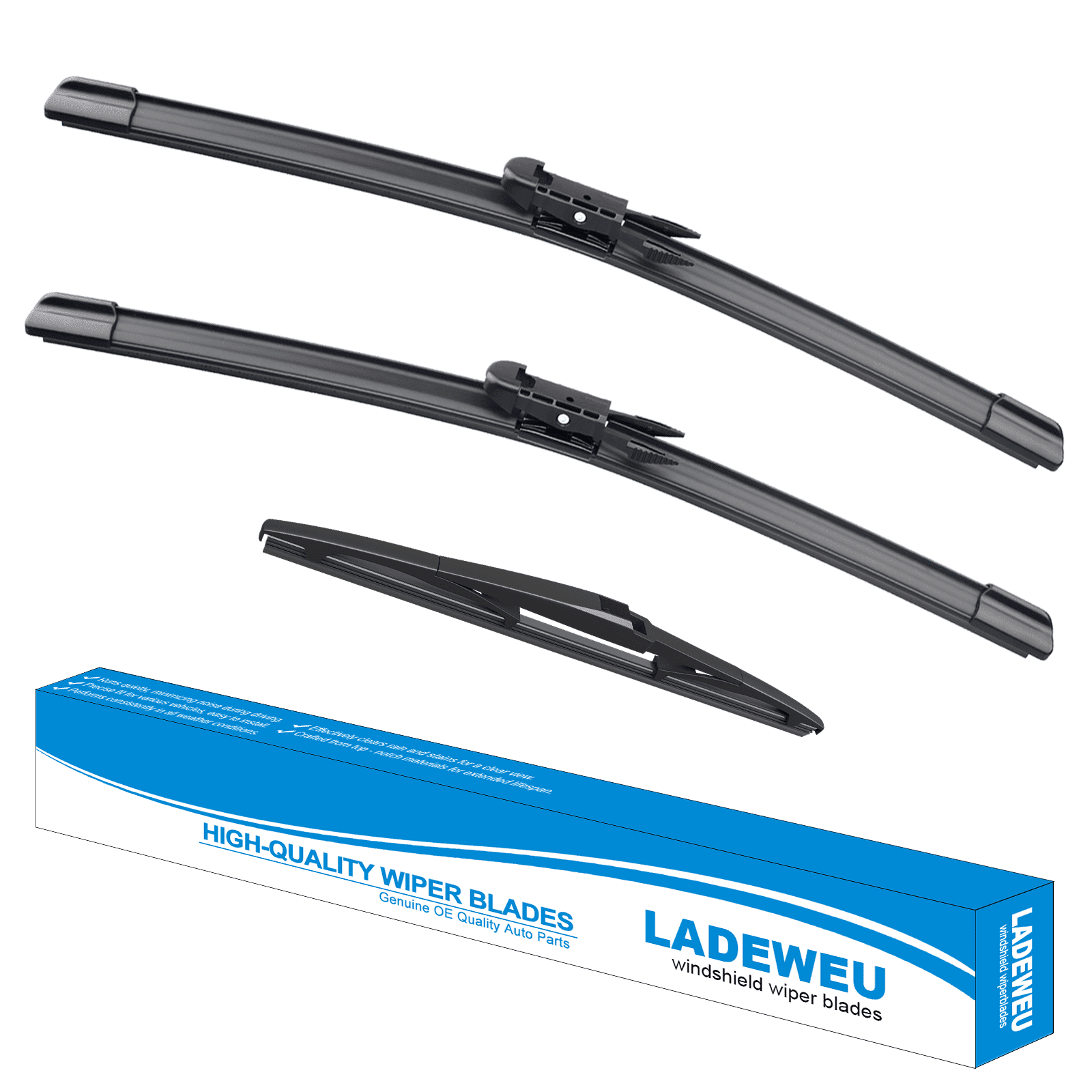 LADEWEU® 3 Wipers 26"+15"+11" for Chevrolet Aveo Sonic 2012-2017 All Weather Original Equipment Automotive Replacement Front Rear Windshield Wiper Blade (Pack of 3)