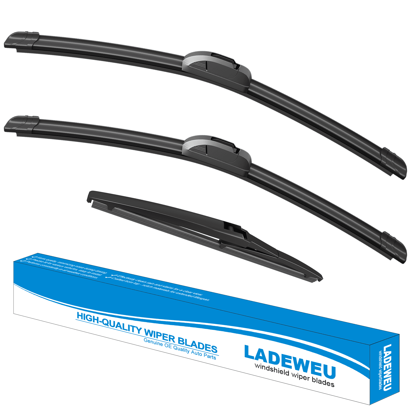 LADEWEU® 3 Wipers 26"+16"+11" for Kia Rio 2012-19 Hyundai Kona 2018-22 Accent 2012-19 All Weather Original Equipment Automotive Replacement Front Rear Windshield Wiper Blade (Pack of 3)