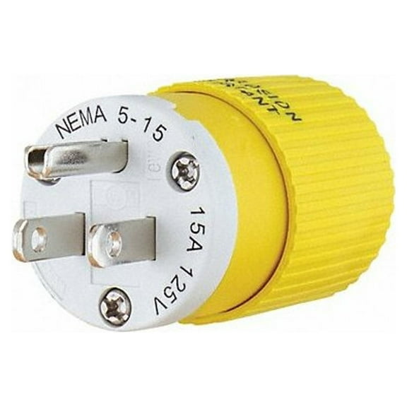 Straight Blade Plug, 5-15P, 15 A, 125V AC, 2 Pole, Screw Terminals, Grounded