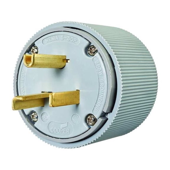 Straight Blade Plug, 5-30P, 30 A, 125V AC, 2 Pole, Screw Terminals, Grounded 9530NP