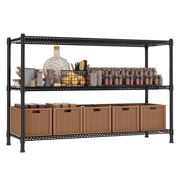 3-Wire Shelf Adjustable Heavy Duty Storage Shelves,Metal Organizer Wire Rack for Laundry Bathroom Kitchen Pantry Closet Garage Shelving(Black,24" Dx59.6 Wx47.6 H)