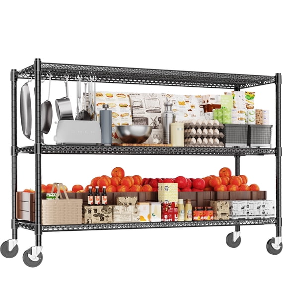 3-Wire Shelf Adjustable Heavy Duty Storage Shelves,Metal Organizer Wire Rack for Laundry Bathroom Kitchen Pantry Closet Garage Shelving(Black,24" Dx59.6 Wx51.6 H)