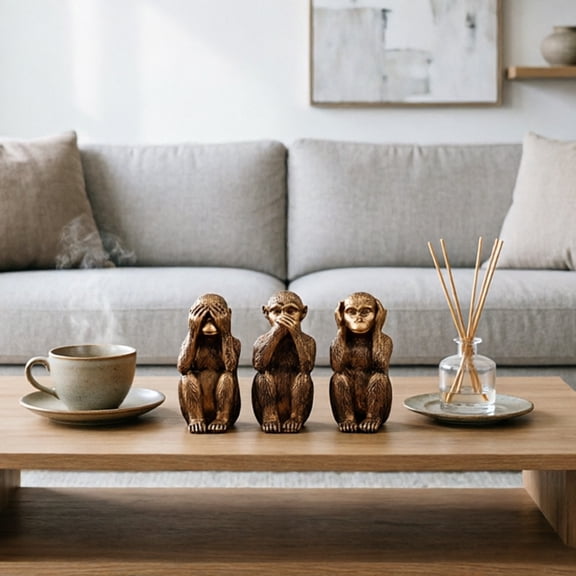 3 Wise Monkey Statue, No Evil See No Evil Speak No Evil Resin Monkey Figurine, Resin Spiritual Animal Sculpture for Shelf, Desk, Meditation Space Decor