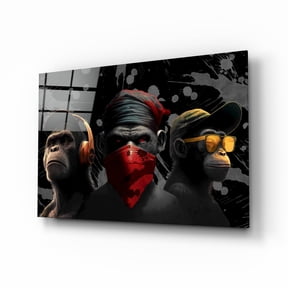 3 Wise Monkeys Glass Wall Art || Designer Collection