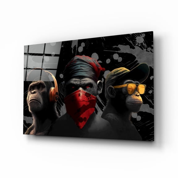 3 Wise Monkeys Glass Wall Art || Designer Collection
