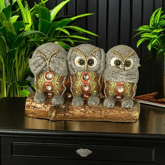 3 Wise Owl on Branch Figurines, Hear No Evil, See No Evil and Say No Evil Owl Resin Sculptures, Office Home Decoration