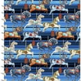 3 Wishes Amazement Park Horse Carousel Blue Fabric by The Yard