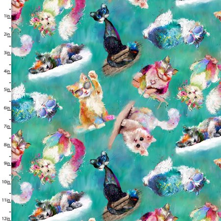 3 Wishes Fabrics Good Kitty Tossed Cats