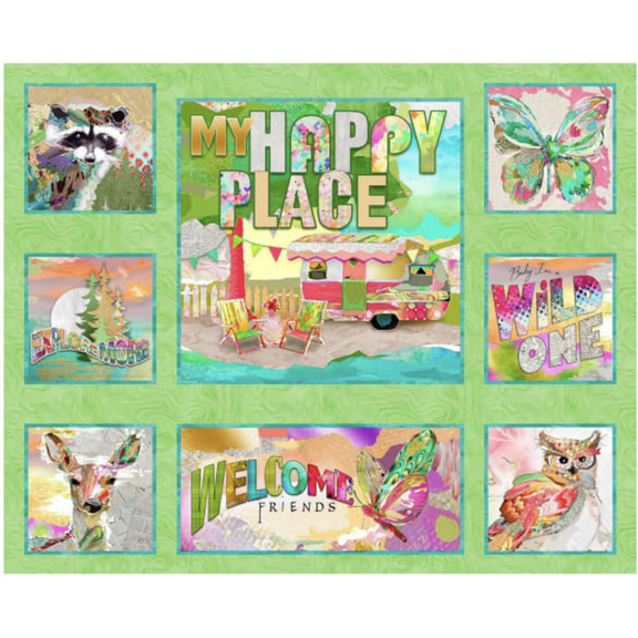 3 Wishes My Happy Place Camper Panel Green Fabric By The Yard