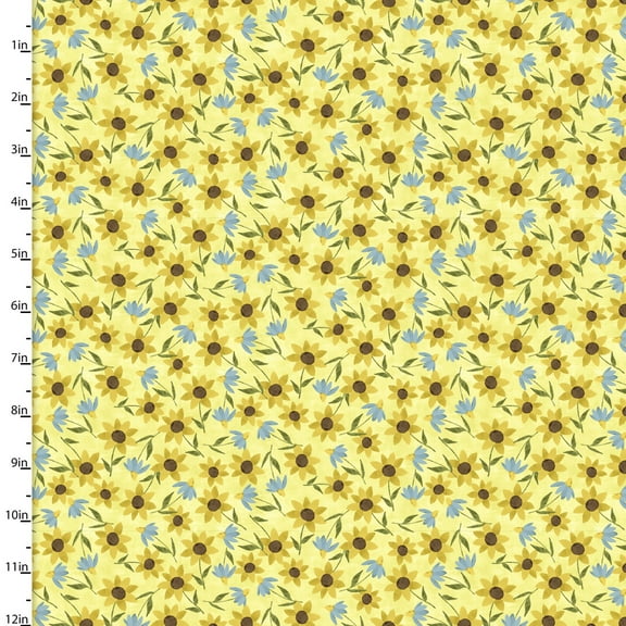 3 Wishes You Light My Way Gnomes Daisy Toss Yellow Cotton Fabric By Yard