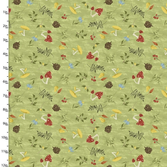 3 Wishes You Light My Way Gnomes Nature Toss Green Cotton Fabric By Yard