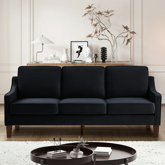 3 With Upholstered Velvet, Square Arms, Medium-soft Seat, Black For Bedroom Contemporary Velvet , Solid Wood Frame, Black, Comfy Livingroom &
