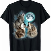 3 Wolf Moon Howling Head Wolves Phrase Suited To Casual Events And Everyday Wear T-Shirt, Size S-5XL