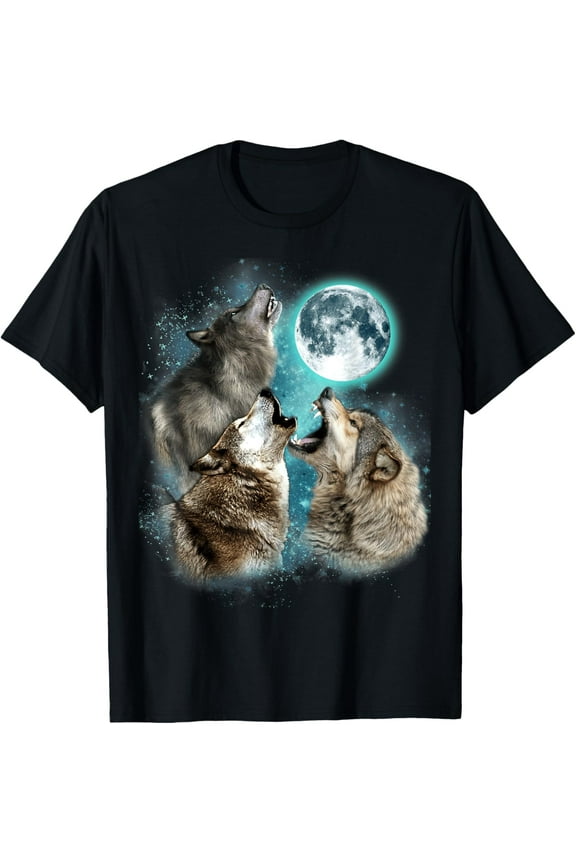 3 Wolf Moon Howling Wolf Head Funny Wolves For Men T-Shirt