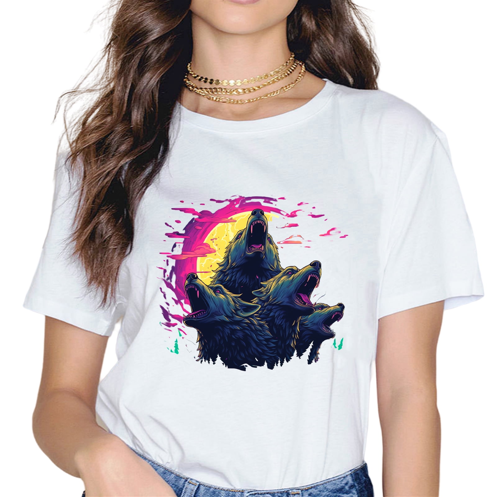 3 Wolf Moon Howling Wolf Head Funny Wolves For Women T-Shirt - Walmart.com
