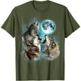 thumbnail image 1 of 3 Wolf Moon Howling Wolf Head Funny Wolves Unisex T-Shirt for Men Women Kids Toddler,Military Green Color,Size XL, 1 of 5