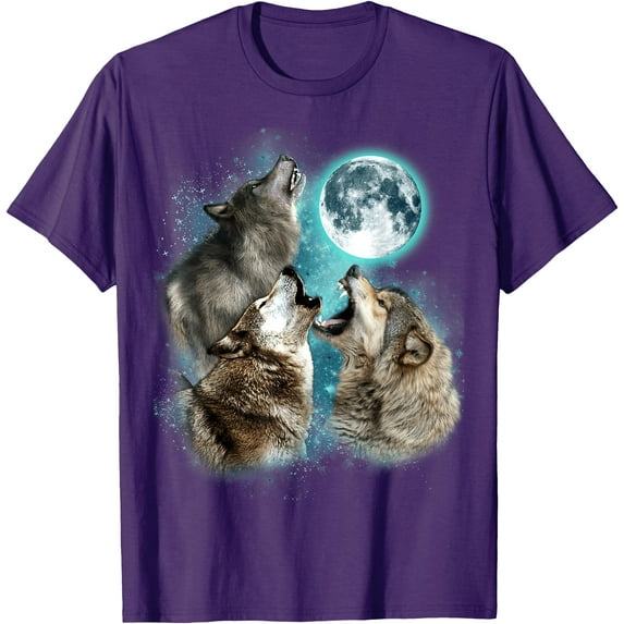 3 Wolf Moon Howling Wolf Head Funny Wolves Unisex T-Shirt for Men Women Kids Toddler,Purple Color,Size 5XL