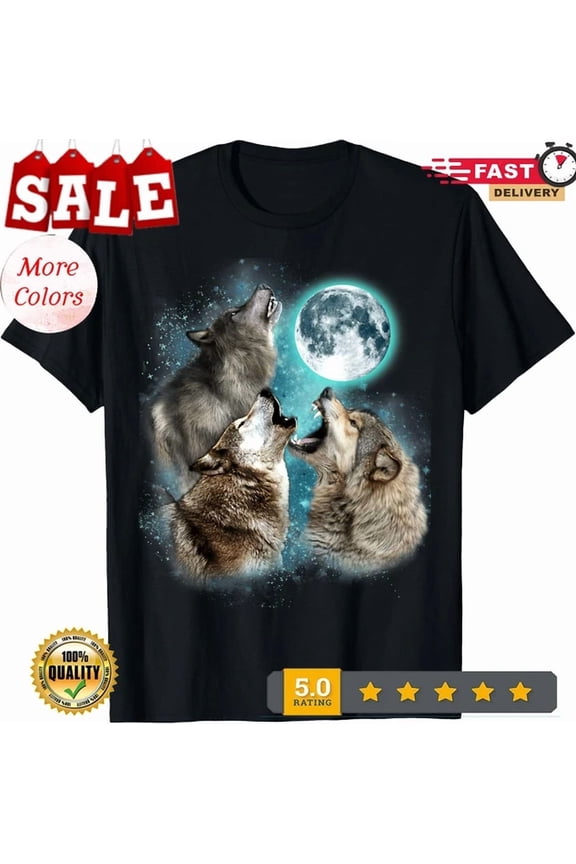3 Wolf Moon Howling Wolf Head Wolves Cool Unisex T-Shirt