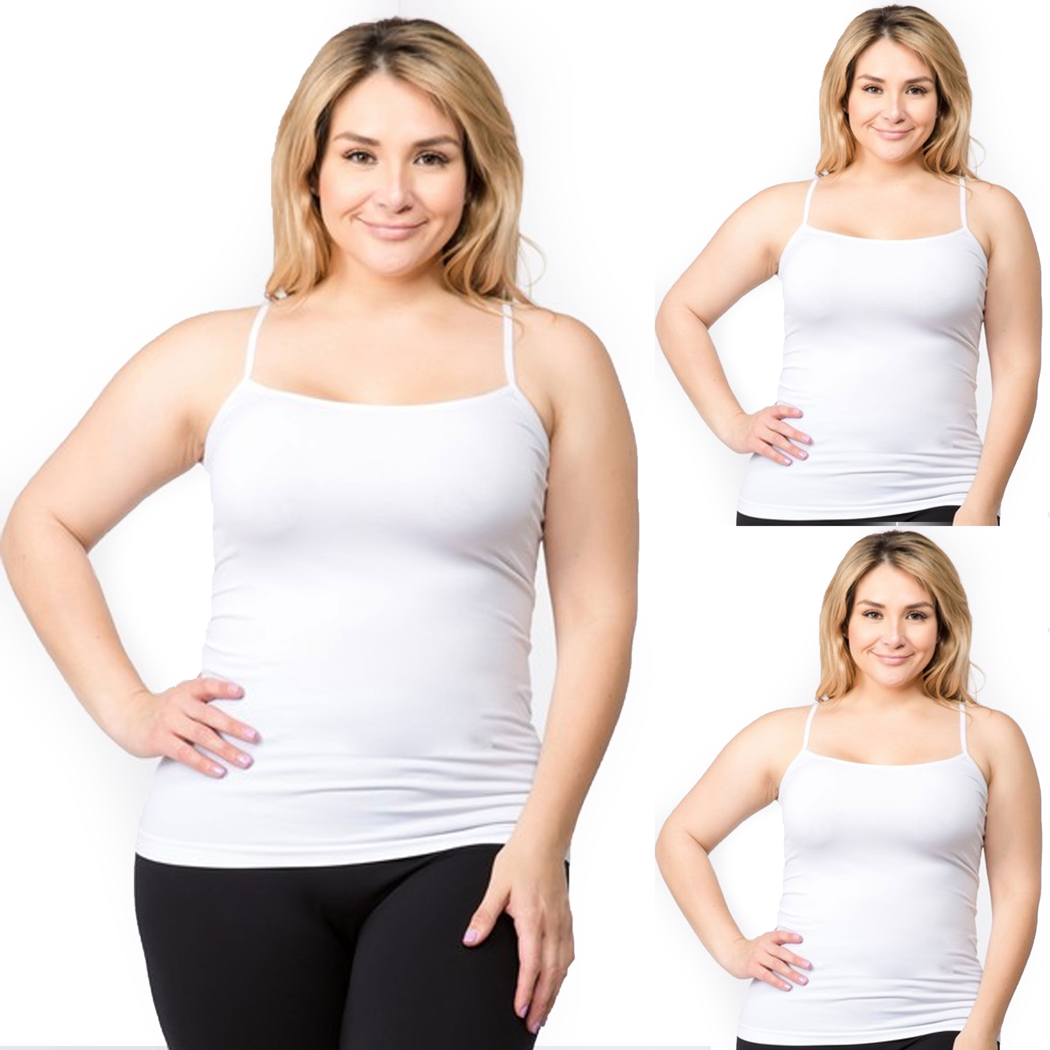 3 Women White Cami Tank Top Spaghetti Strap Shirt Camisole Basic Layer Plus  Size