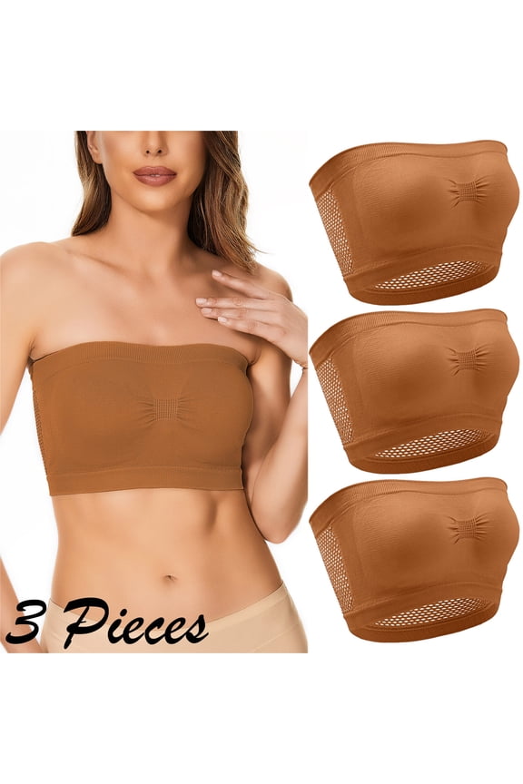 3 Womens Non Padded Bandeau Sprots Bra Strapless Convertible Bralettes Basic Layer Top Bra Tube Bras Glasses Storage plus Size Bandeau Top Scalloped Crop Top Shirt Mesh Tube Top And Shorts Set Holder