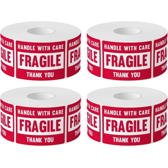 3 X 2 Fragile Handle with Care Warning Stickers, Fragile Tape for Packing and Shipping, Permanent Adhesive Labels 500 Per Roll (4 Pack)
