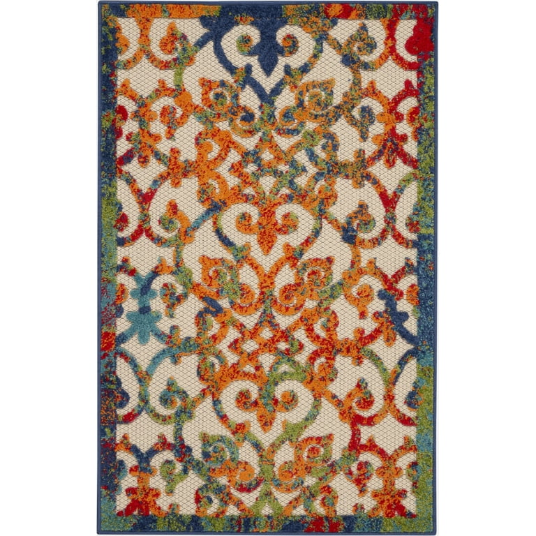 3' X 4' Ivory And Blue Floral Indoor Outdoor Area Rug 3' X 4' Ivory And Blue Floral Indoor Outdoor Area Rug