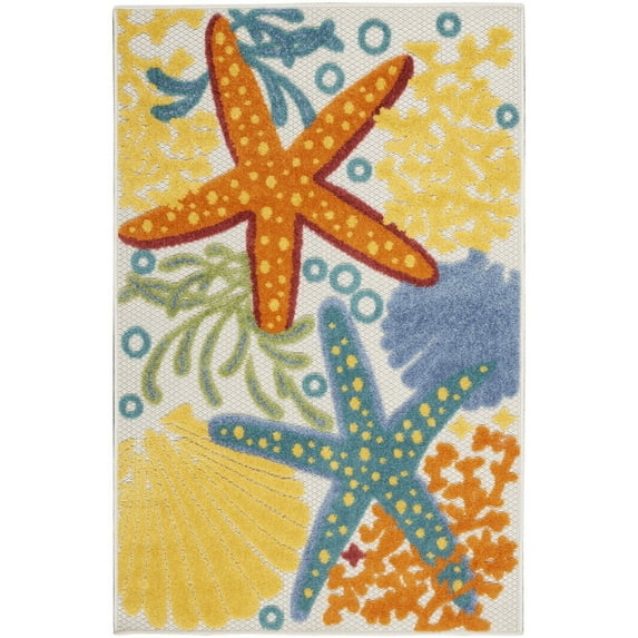 3' X 4' Orange Blue And Yellow Animal Print Non Skid Indoor Outdoor Area Rug - 6' x 7'