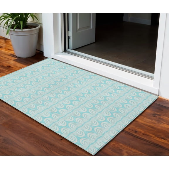 HomeRoots 601608 3 x 5 ft. Aqua & Beige Ogee Washable Indoor & Outdoor Rectangle Area Rug