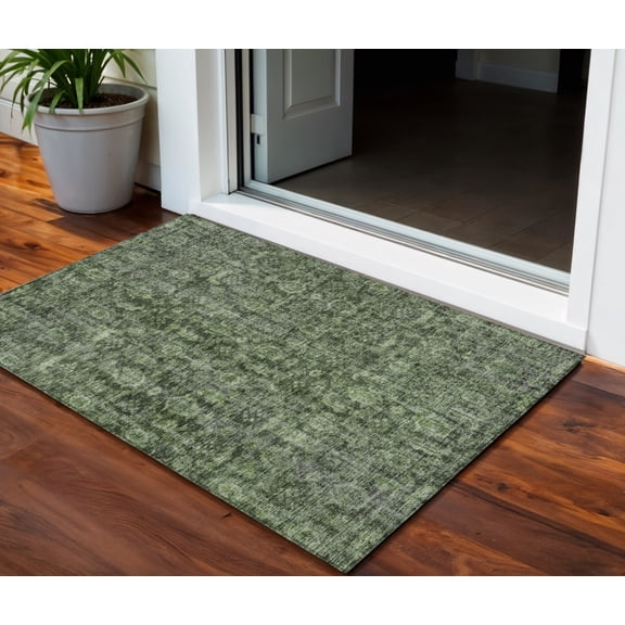HomeRoots 605091 3 x 5 ft. Artichoke Green & Black Damask Washable Indoor & Outdoor Rectangle Area Rug