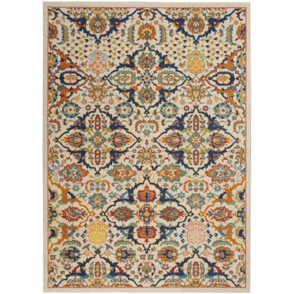 3' X 5' Beige and Blue Floral Power Loom Area Rug