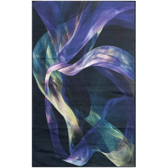 3' X 5' Blue Abstract Power Loom Non Skid Area Rug