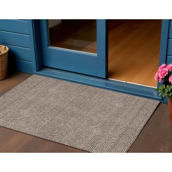 HomeRoots 595631 3 x 5 ft. Brown & Beige Geometric Washable Indoor & Outdoor Rectangle Area Rug