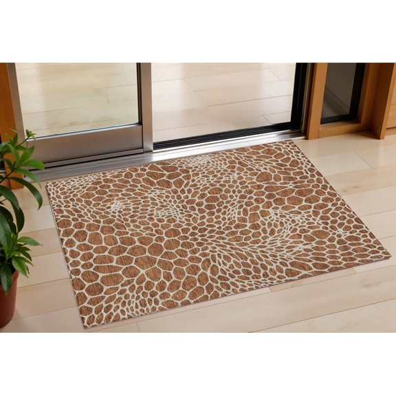 HomeRoots 595109 3 x 5 ft. Brown & Beige Geometric Washable Indoor & Outdoor Rectangle Area Rug