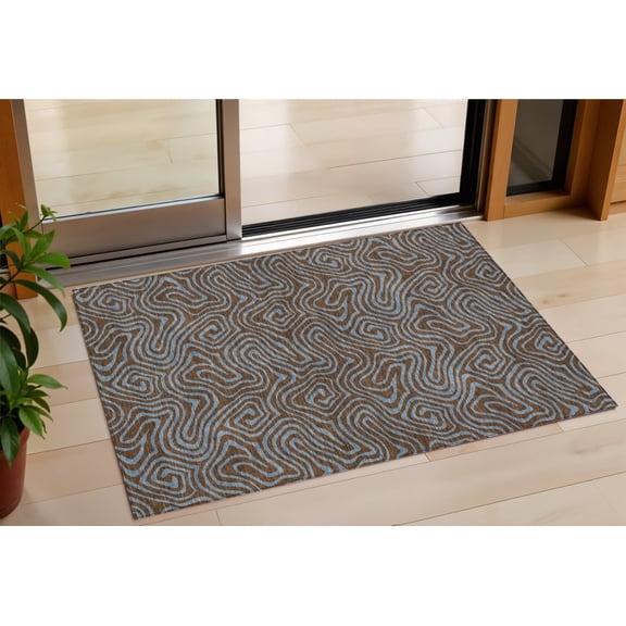 HomeRoots 599790 3 x 5 ft. Brown & Light Blue Abstract Washable Indoor & Outdoor Rectangle Area Rug