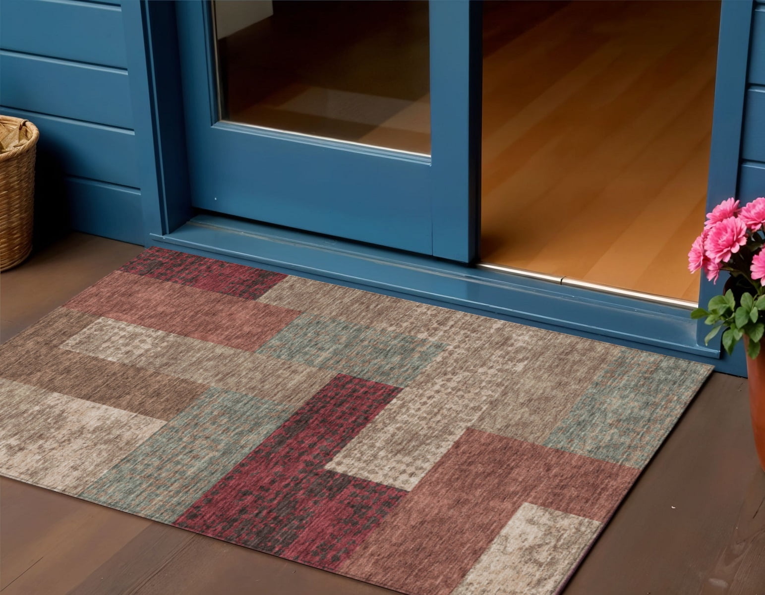 HomeRoots 612436 3 x 5 ft. Brown & Terra Cotta Geometric Washable ...