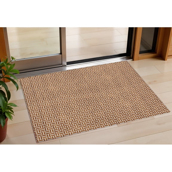 HomeRoots 594497 3 x 5 ft. Copper & Beige Geometric Washable Indoor & Outdoor Rectangle Area Rug