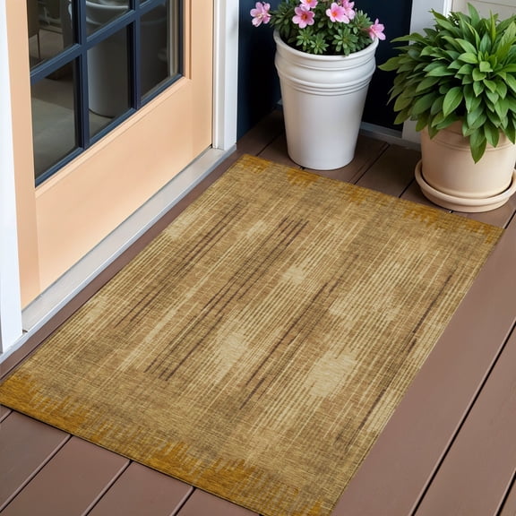 HomeRoots 593066 3 x 5 ft. Copper & Brown Striped Washable Indoor & Outdoor Rectangle Area Rug