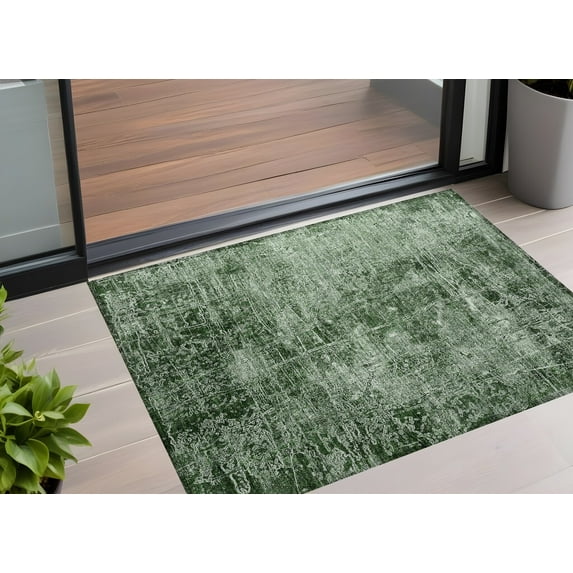 3' X 5' Emerald Abstract Washable Non Skid Indoor Outdoor Area Rug
