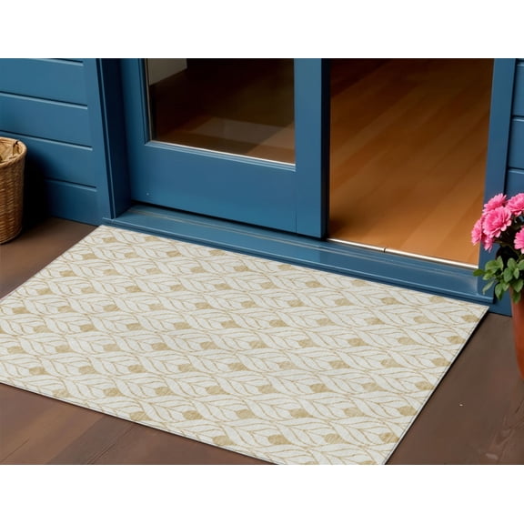 HomeRoots 595733 3 x 5 ft. Gold & Beige Geometric Washable Indoor & Outdoor Rectangle Area Rug