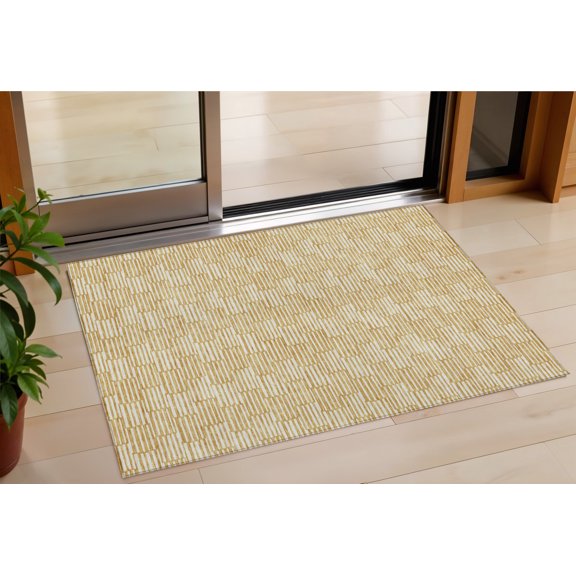 3' X 5' Gold And Beige Geometric Washable Indoor Outdoor Area Rug