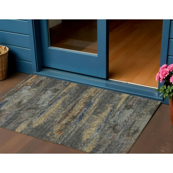 HomeRoots 612503 3 x 5 ft. Graphite & Gray Abstract Washable Indoor & Outdoor Rectangle Area Rug