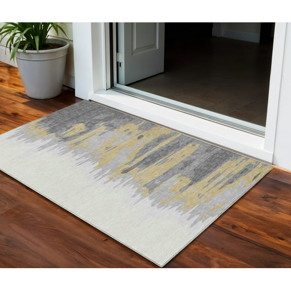 HomeRoots 601212 3 x 5 ft. Gray, Charcoal & Tan Abstract Washable Indoor & Outdoor Rectangle Area Rug