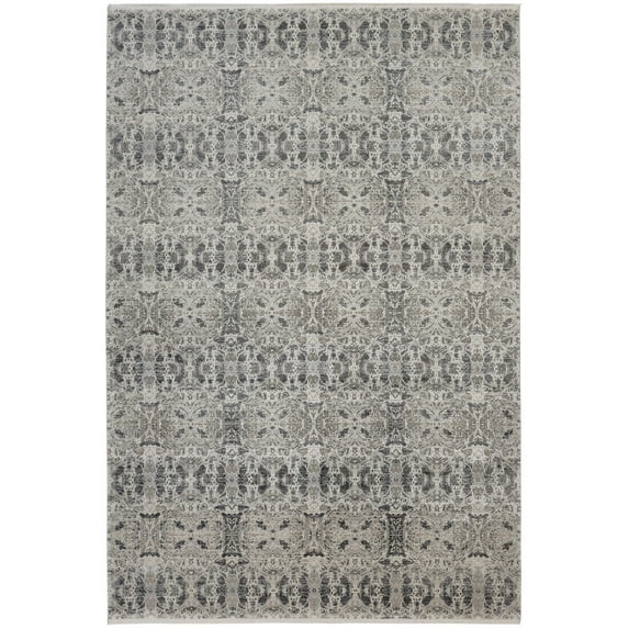3' X 5' Ivory Taupe and Gray Oriental Power Loom Area Rug With Fringe
