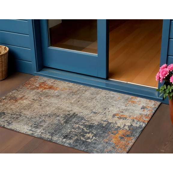 HomeRoots 606110 3 x 5 ft. Khaki, Gray & Copper Abstract Washable Indoor & Outdoor Rectangle Area Rug