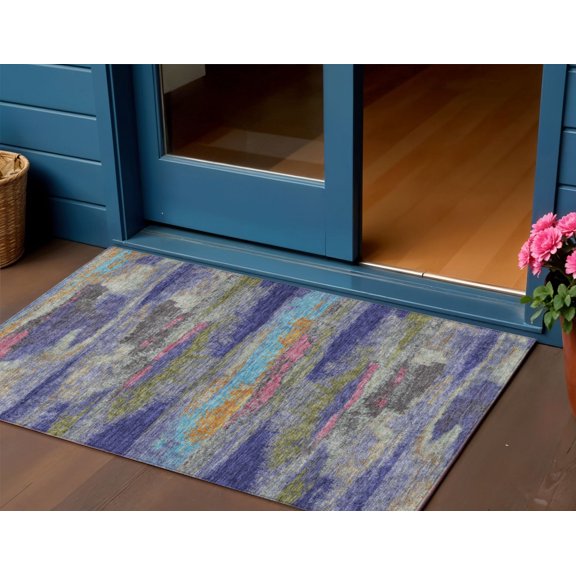 HomeRoots 612521 3 x 5 ft. Lavender, Pink & Blue Abstract Washable Indoor & Outdoor Rectangle Area Rug