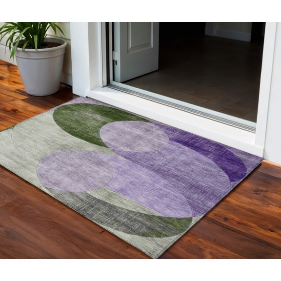 HomeRoots 604917 3 x 5 ft. Lavender, Purple & Green Geometric Washable Indoor & Outdoor Rectangle Area Rug