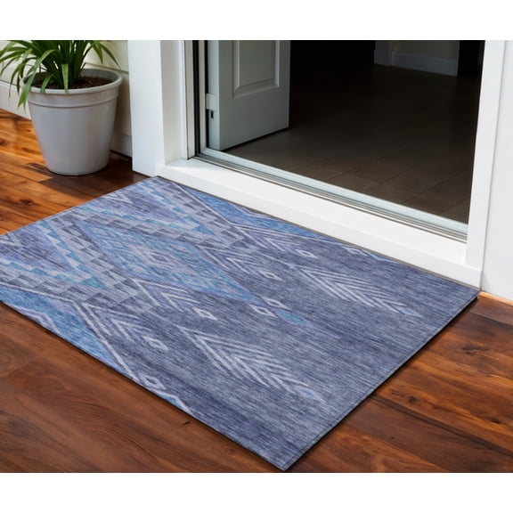 HomeRoots 603551 3 x 5 ft. Navy Blue, Charcoal & Gray Southwestern Washable Indoor & Outdoor Rectangle Area Rug